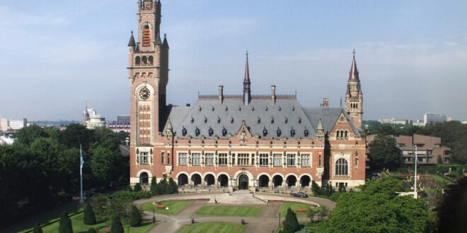 The Peace Palace in The Hague, Netherlands, which is the seat of the International Court of Justice.