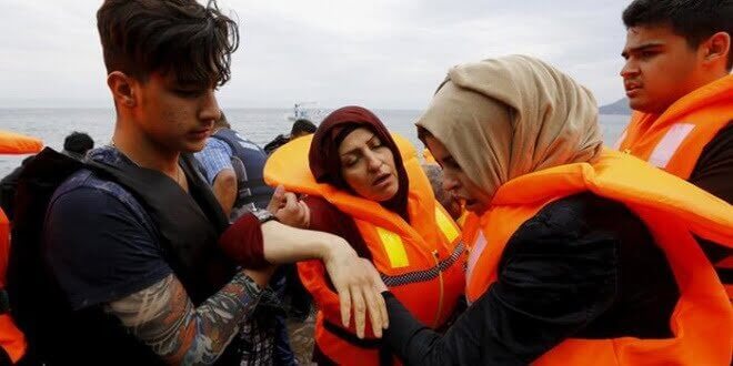 Refugiados rescatados en la isla griega de Lesbos.
