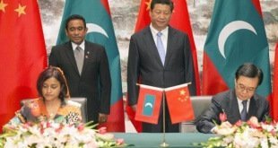 El presidente Xi Jinping, con el presidente de Maldivas. Fuente: Haaveru