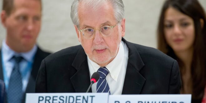 El Presidente de la Comisión Internacional Independiente de Investigación sobre la República Árabe Siria de la ONU, Oaulo Pinheiro. Foto ONU: Jean-Marc Ferré