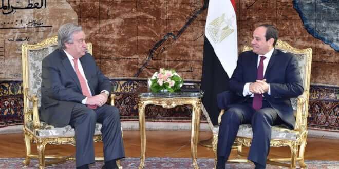 António Guterres, Secretario General de la ONU, y Abdel Fattah el-Sisi, presidente de Egipto, en El Cairo. Foto: Oficina de la Presidencia de Egipto