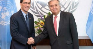 El ministro de Asuntos Exteriores de Venezuela, Jorge Arreaza, y el Secretario General de la ONU, António Guterres. Foto: ONU/Evan Schneider