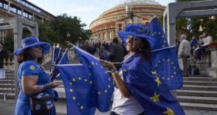 Manifestantes proeuropeos frente al Albert Hall de Londres. NIKLAS HALLE'N AFP