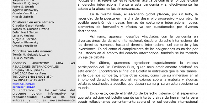 CARI - Boletín informativo del Instituto de Derecho Internacional - Nº 28. Abril 2020