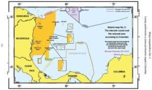 CONTROVERSIA TERRITORIAL Y DELIMITACIÓN MARÍTIMA (NICARAGUA CONTRA COLOMBIA) Fallo de 19 de noviembre de 2012 5 Mapa esquemático No. 5: Costas pertinentes y zona pertinente según Colombia.