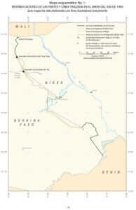 CONTROVERSIA FRONTERIZA (BURKINA FASO/NÍGER) Fallo de 16 de abril de 2013 1 —Mapa esquemático No. 1: Reivindicaciones de las partes y línea trazada en el mapa del IGN de 1960