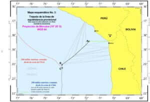 CONTROVERSIA MARÍTIMA (PERÚ c. CHILE) Fallo de 27 de enero de 2014 3 — Mapa esquemático No. 3: Trazado de la línea de equidistancia provisional