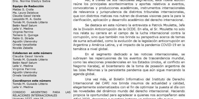 CARI - Boletín informativo del Instituto de Derecho Internacional - Año 11 – Número 30 – diciembre 2020