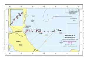 — Mapa esquemático núm. 9: Trazado de la línea de equidistancia provisional (mar Caribe)