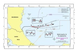 — Mapa esquemático núm. 10: La línea modificada (mar Caribe)