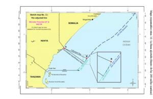 Mapa esquemático núm. 11: La línea ajustada (dentro de las 200 millas marinas)